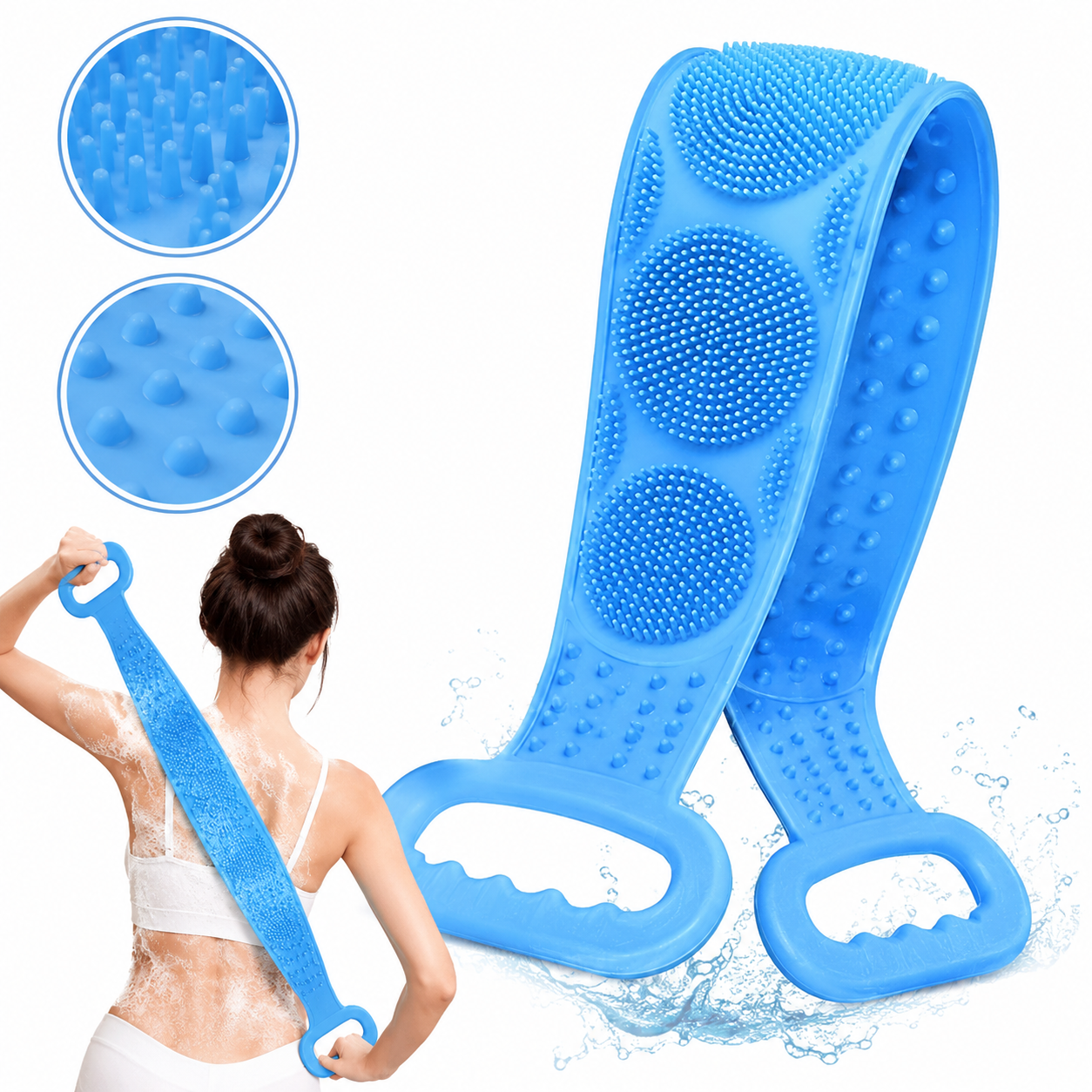 Silicone Body Back Scrubber Belt – Double-Sided Bath & Body Exfoliating Scrubber (Set of 2, Multicolor)