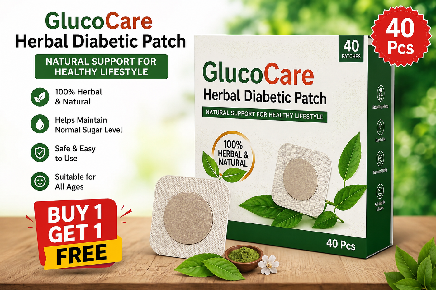 GlucoCare Herbal Diabetic Patch | Buy 1 Get 1 FREE 40 Pcs
